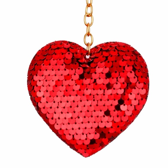 Red Sequin Heart Keychain Bag Charm Gold Hardware NWT - Picture 2 of 4